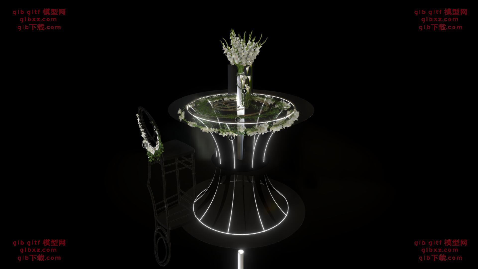 婚礼桌椅装饰与鲜花GLB/GLTF模型 婚礼桌椅装饰与鲜花GLB/GLTF模型