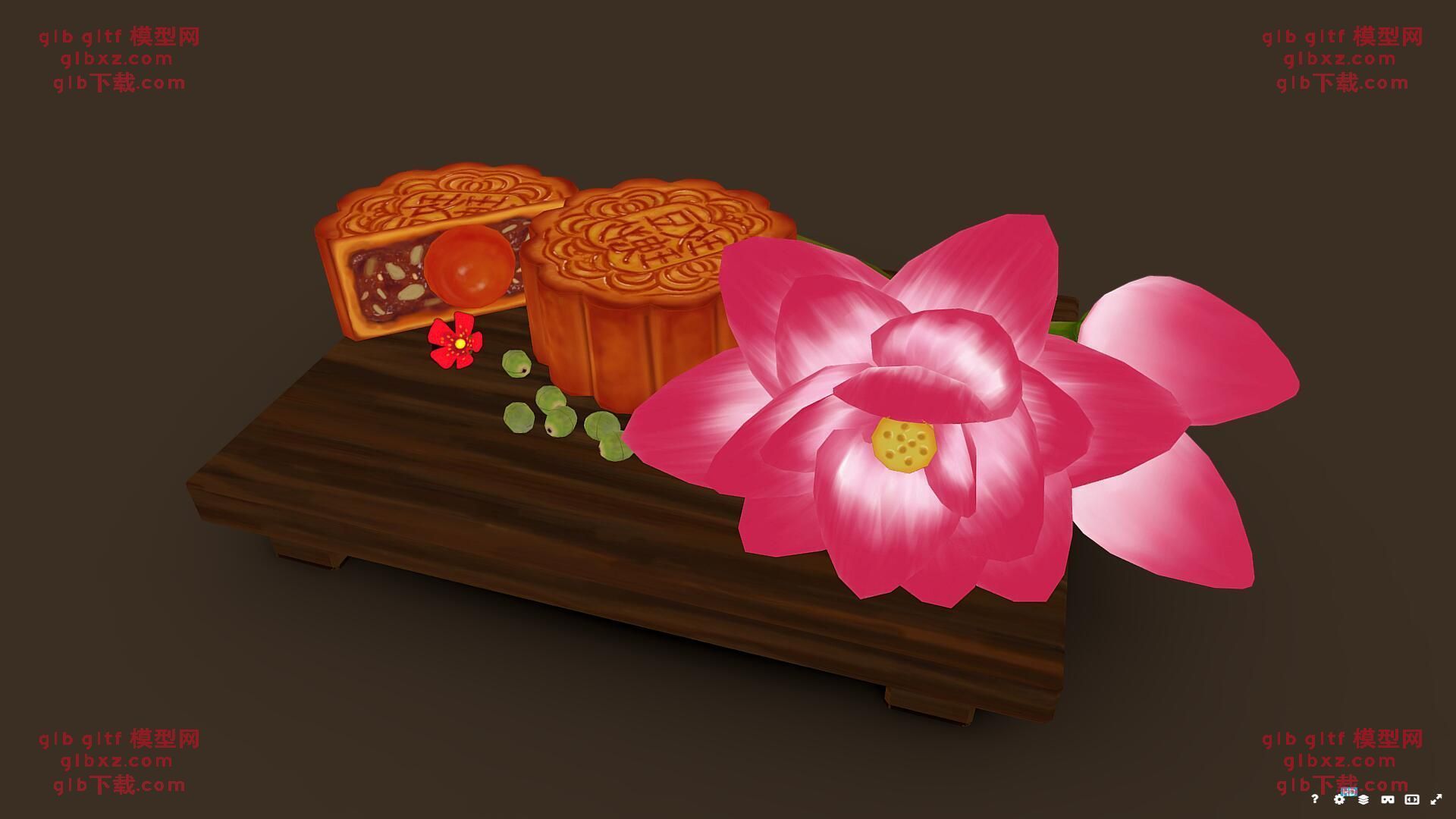 GLB/GLTF模型3d莲花月饼 GLB/GLTF模型3d莲花月饼