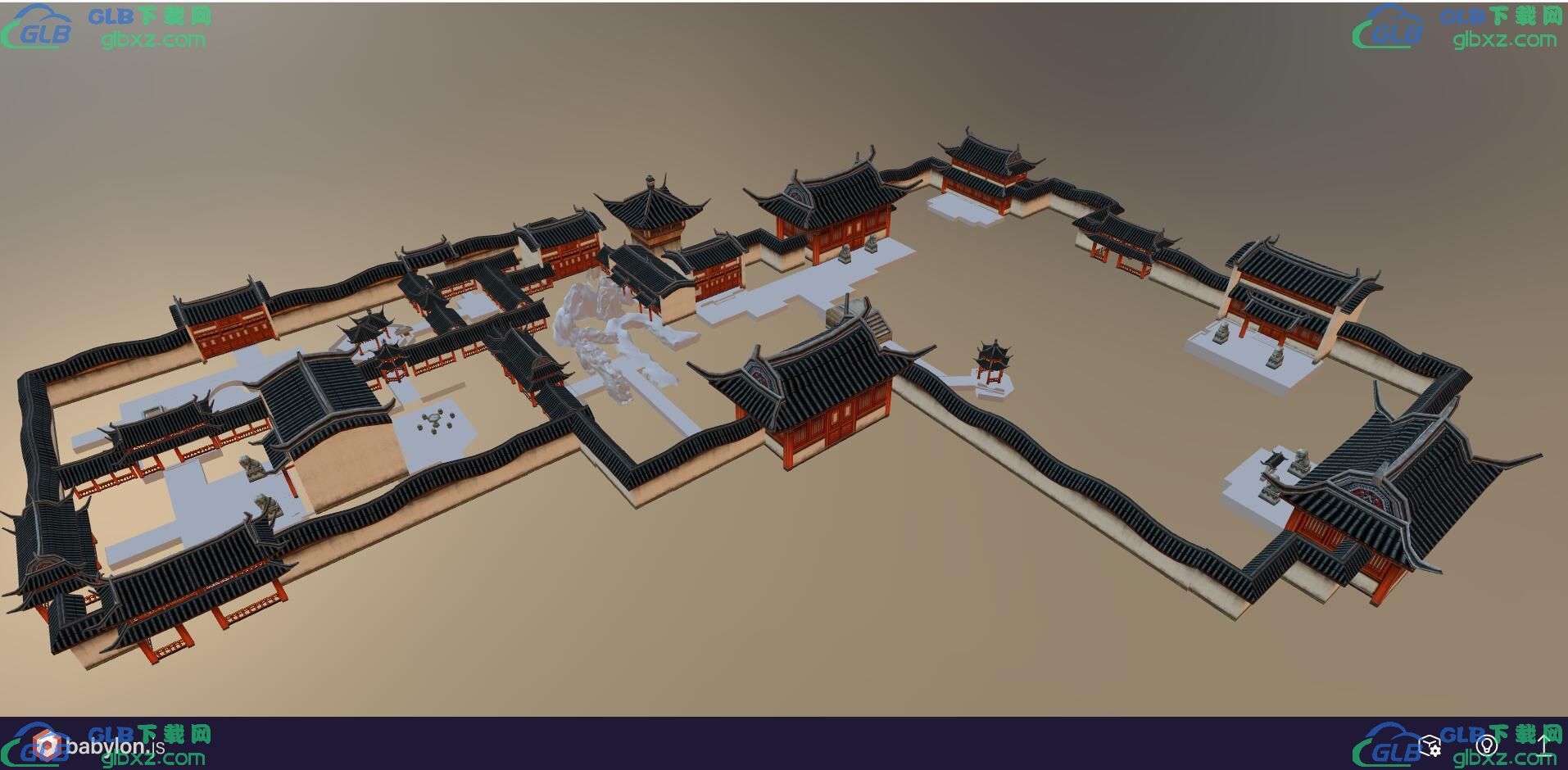 古建筑庭院子假山GLB/GLTF格式