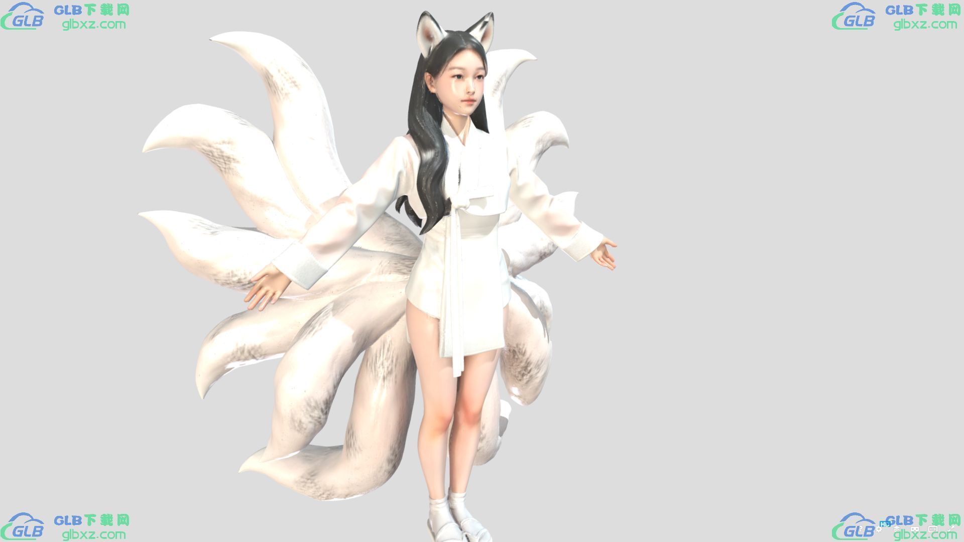 狐狸女孩亚洲性感写真实人物美女孩_3D_女性GLB/GLF模型下载