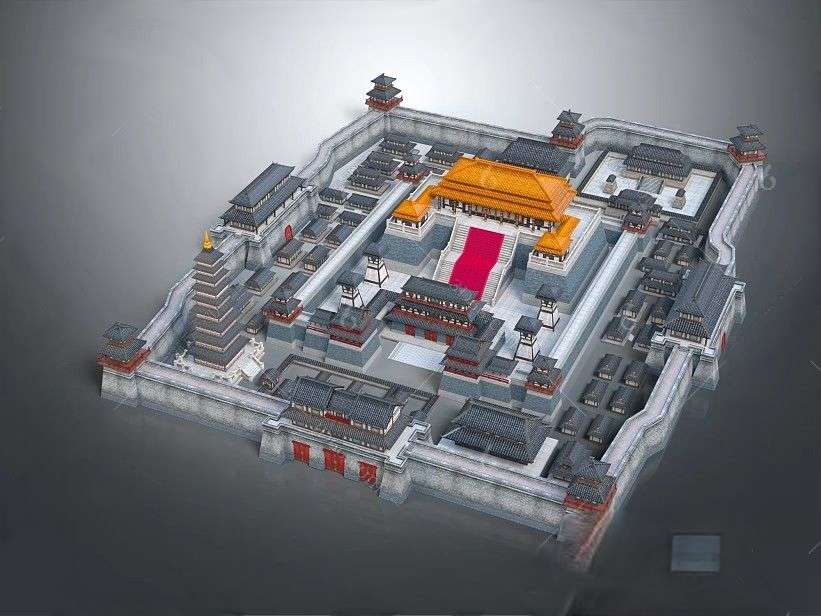 中式 古建 古建筑群 洛阳城GLB/GLTF素材