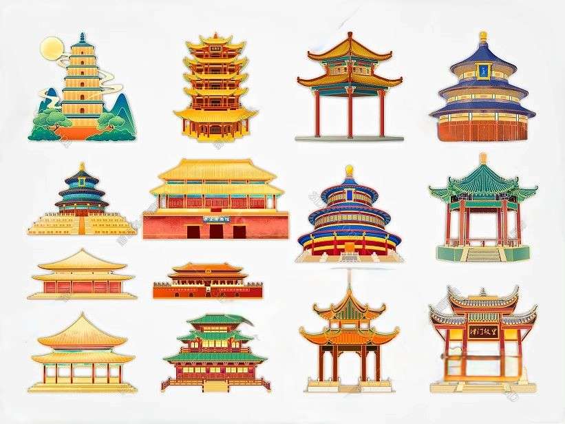 新中式古建筑 建筑剪影 古建 亭台楼阁 古建剪影 国潮GLB/GLTF格式