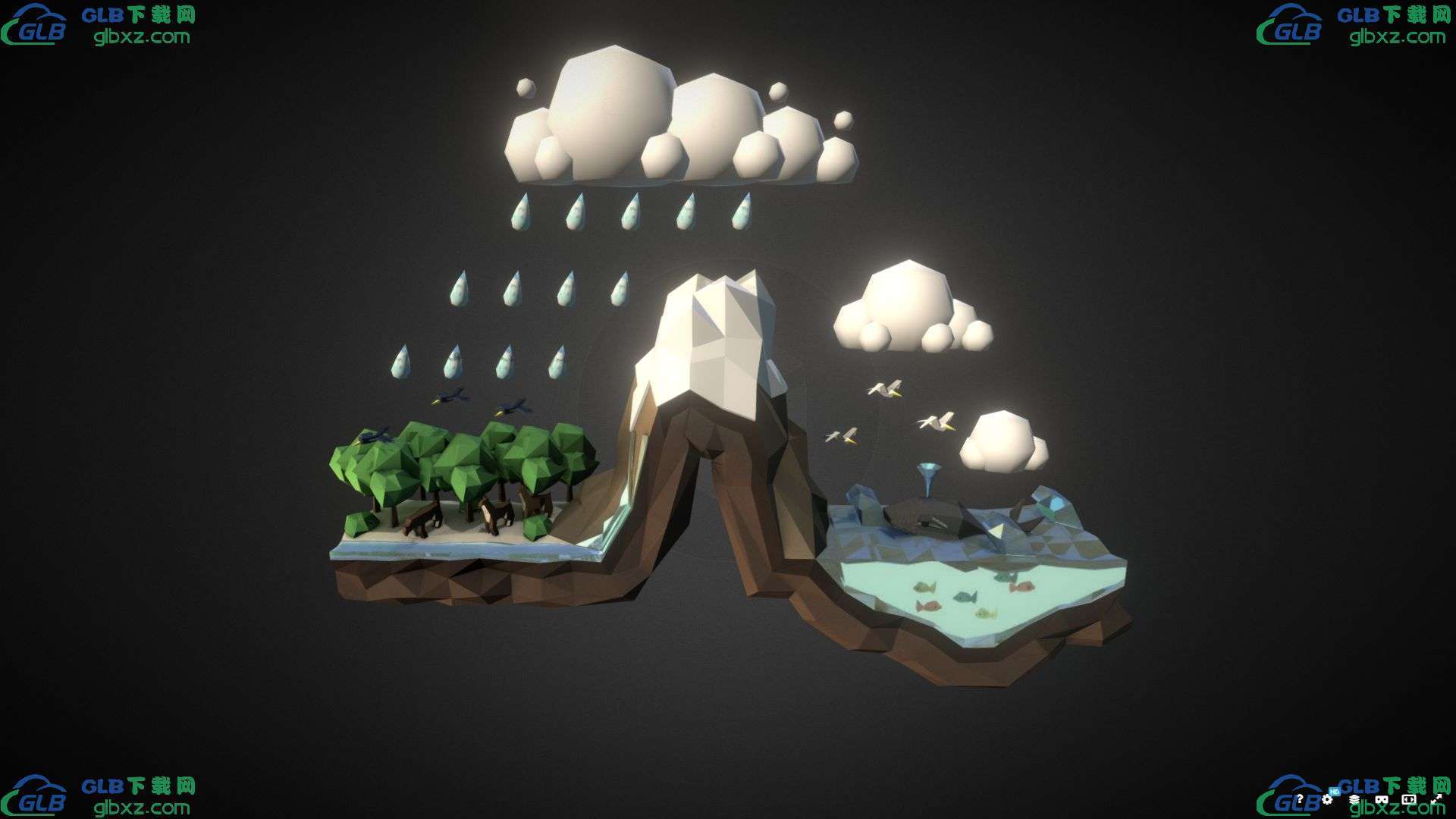 水景 低多边形环境地形地貌GLB/GLTF文件